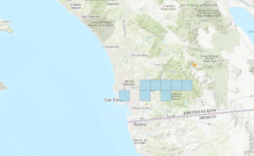 A map showing a magnitude 3.1 earthquake that was recorded east, southeast of Julian on March 19, 2021.

