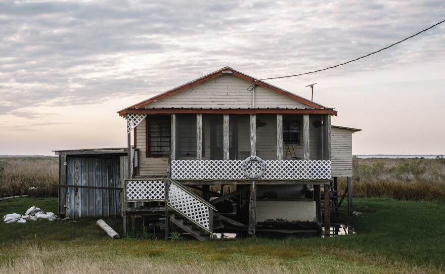 Raised fishing cabins and vacation homes in the tiny village of Cocodrie, the last stop along Bayou Petit Caillou before the Gulf of Mexico.