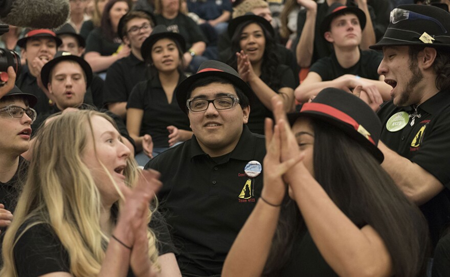 Alvin and his teammates watch their robot compete at a FIRST Robotics Competition. 2016, Umatilla, Ore.