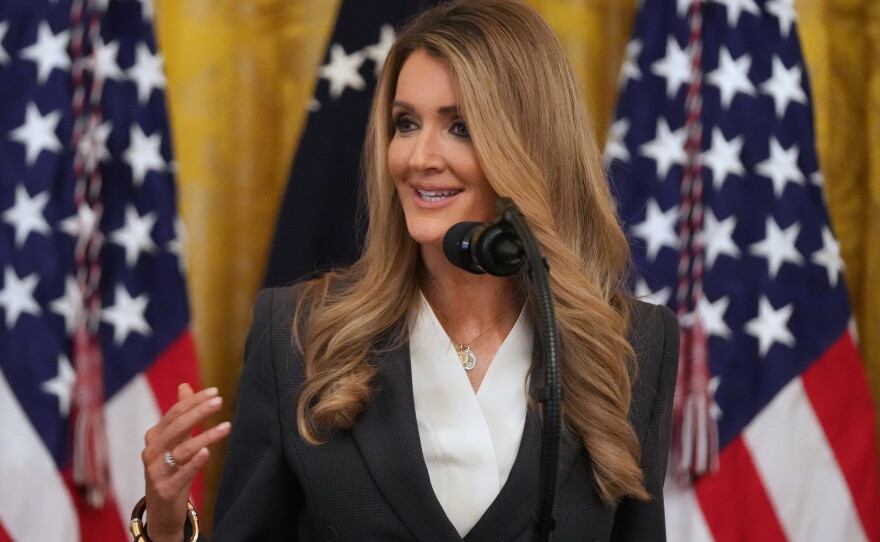 Kelly Loeffler, the head of the U.S. Small Business Administration, speaks at the White House during an event with small business owners in May.