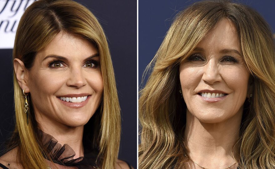 A composite photo shows Lori Loughlin (left) and Felicity Huffman — two actresses charged in what the Justice Department says is a massive cheating scheme that rigged admissions to elite universities.