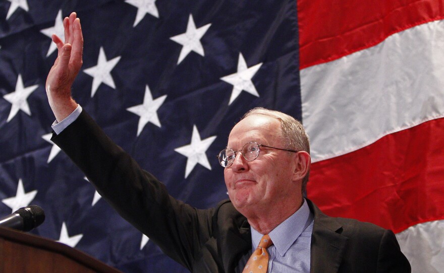 Sen. Lamar Alexander, R-Tenn., acknowledges the crowd after speaking to supporters in Knoxville on Nov. 4.