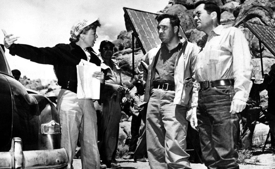 Ida Lupino on location directing "The Hitch-Hiker."