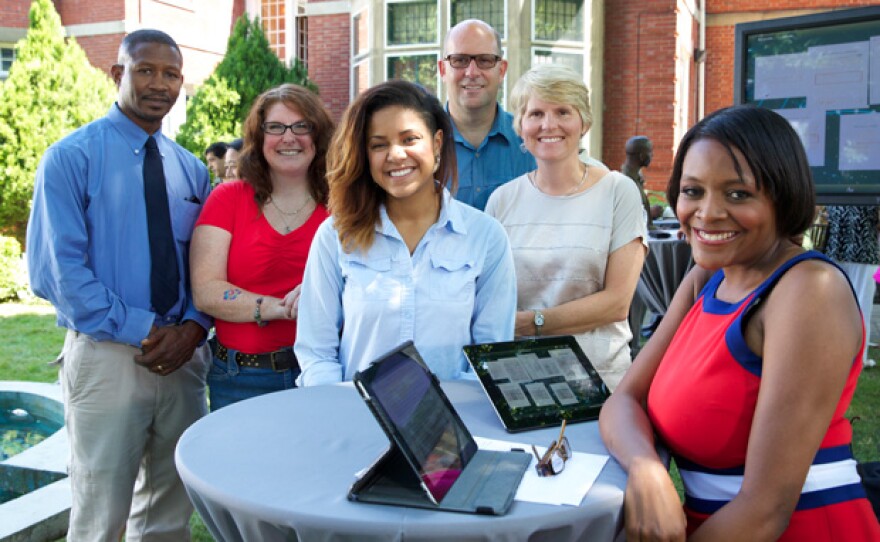 Tyrone Ingram, Jessica Rogers, Charissa Joy Los, Scott Los, Wendi Los. Rose Thompson, and genealogist Kenyatta Berry during taping of GENEALOGY ROADSHOW in Detroit, Mich.