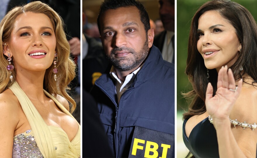 From left: Blake Lively, Kash Patel, Lauren Sánchez Bezos.