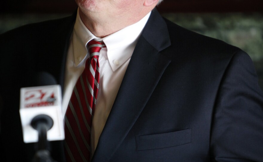 State Senate Majority Leader Scott Fitzgerald listens to a reporter's question during a news conference Saturday in the Senate parlor at the state Capitol in Madison.