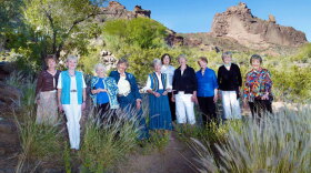 Group photo of the wives of the Apollo Astronauts including: Clare (Schweikart) Whitfield, Harriet Eisele, Jan Evans, Barbara Gordon, Jane (Conrad) Dreyfus, Janet Armstrong, Martha Chaffee, Lurton Scott, Barbara (Cernan) Butler, Beth Williams.