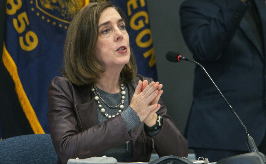 File photo of Oregon Gov. Kate Brown speaking on Nov. 10, 2020, in Portland, Ore.