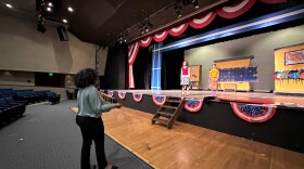 Kandace Crystal directs student actresses Zara Butcher and Evie Roach in the musical production of "Grace For President" playing at San Diego Junior Theatre , June 29, 2023. 