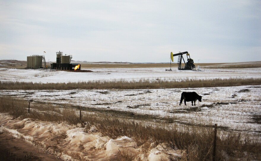 A natural gas flare at a well site south of Watford City, N.D. Analysts estimate that almost 30 percent of the gas being produced is burned off.