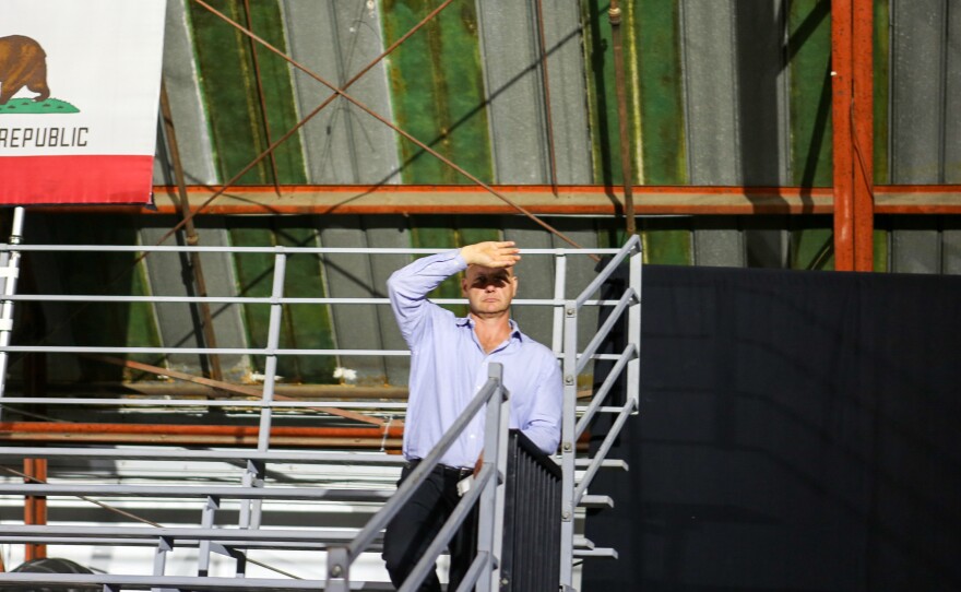 A lone supporter lingered in the stands after Sanders' primary-night rally on June 7.