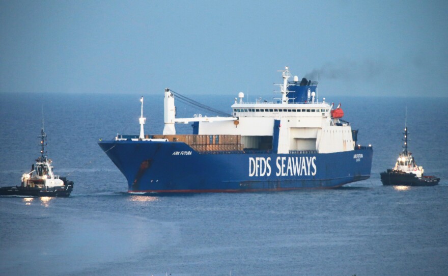 The Danish ship Ark Futura arrives in the southern Italian port of Gioia Tauro on July 2, carrying chemical weapons material from Syria. The material was transferred to the U.S. military ship Cape Ray and were destroyed in the eastern Mediterranean. The U.S. said this week that all of Syria's declared chemical arsenal has been destroyed.