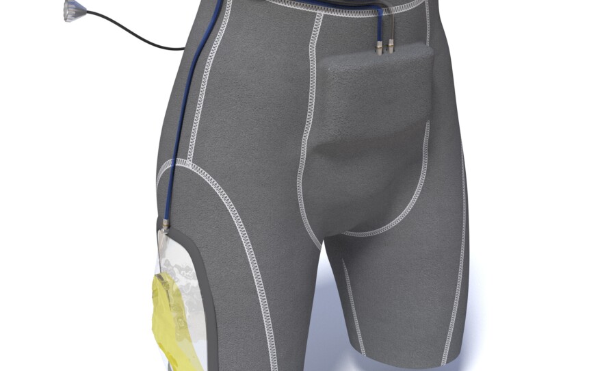 Hugo Shelley's design is "built into a form-fitting garment that is worn underneath the pressure suit," he says. "It features a new catheter design for extended use in microgravity, combined with a mechanism that compresses, seals and sanitizes solid waste."