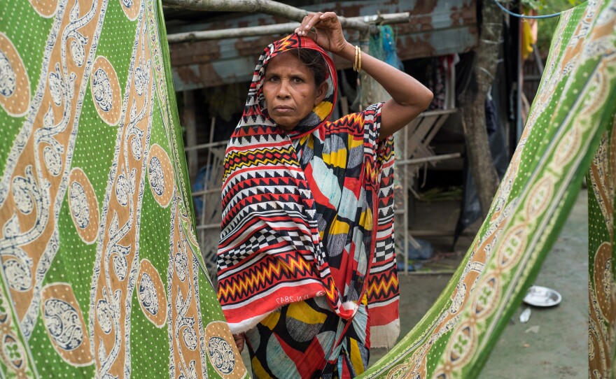 Sahera Begum, 45, was left off the NRC. Her husband is a carpenter, and she tends to livestock. They lost previous homes to erosion. Like many Muslim women in Assam, she did not attend school. "How is it possible that my father and all my brother's names are in the NRC, and mine is not?" she says. "It is not as if I fell from heaven without a father."