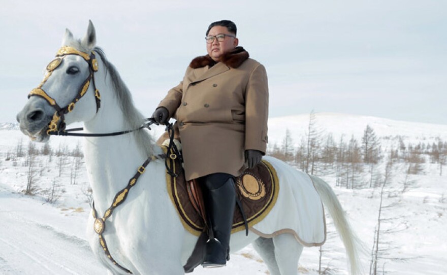 In this undated photo, North Korean leader Kim Jong Un makes a symbolic visit to Mt. Paektu in the country's north.