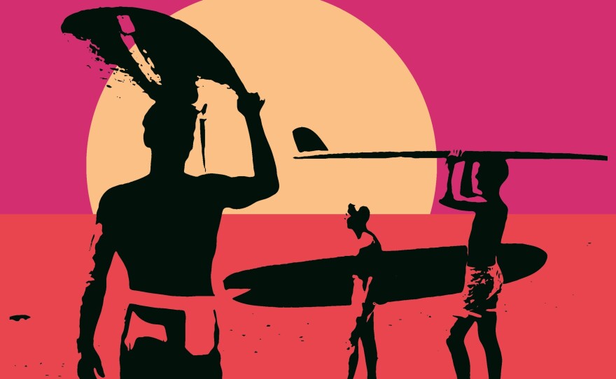 The immortal film poster for The Endless Summer, which you may recognize from New York's Museum of Modern Art, not to mention college dorm room walls across the country.