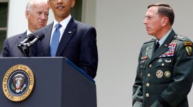 President Obama stands with Gen. David Petraeus (right) and Vice President Biden on Wednesday in the Rose Garden as he announces that Petraeus will replace Gen. Stanley McChrystal.