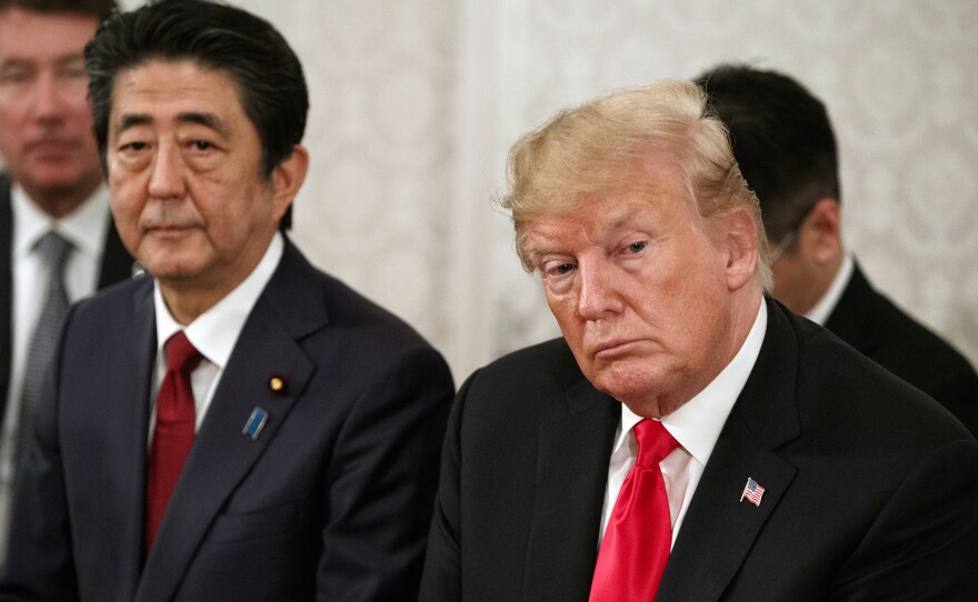 President Trump and Japanese Prime Minister Shinzo Abe at Akasaka Palace in Tokyo on Monday.