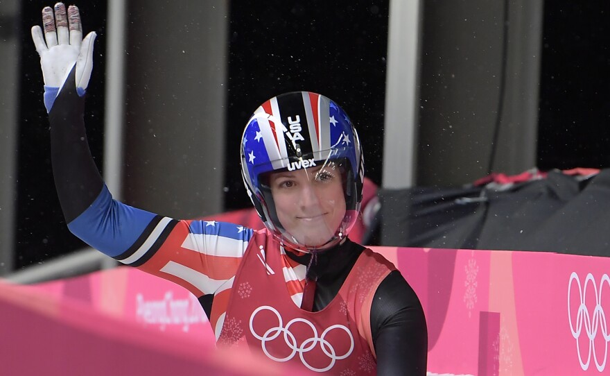 American luger Erin Hamlin wasn't able to repeat her medal win of 2014. Here, she gestures after her final run in the women's singles final at the Pyeongchang 2018 Winter Olympic Games on Tuesday.