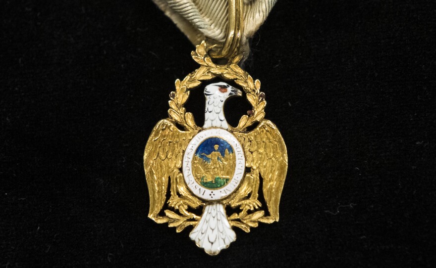 Alexander Hamilton's Society of the Cincinnati Eagle insignia at the Museum of the American Revolution in Philadelphia.