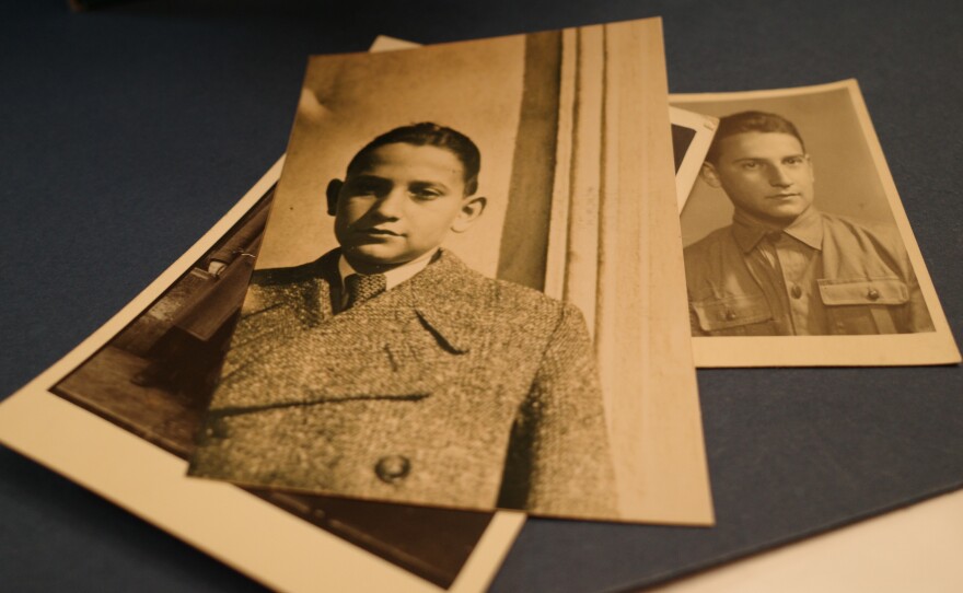 A photograph of Vladimir Munk, (center), taken in March 1938 before the Nazis invaded Czechoslovakia. After being imprisoned in concentration camps for years, Munk returned to his hometown of Pardubice, Czechoslovakia in May 1945 (right).