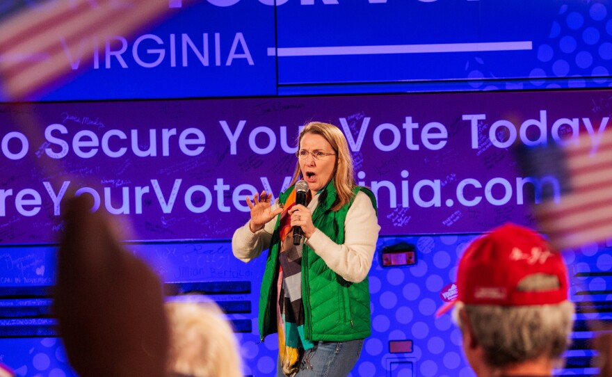 State Sen. Siobhan Dunnavant gave remarks during an October rally with Gov. Youngkin. Dunnavant, a practicing OB-GYN, supports a 15-week abortion limit with exceptions.
