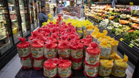 Stacks of tortilla packages at a supermarket in Fresno on April 9, 2024.