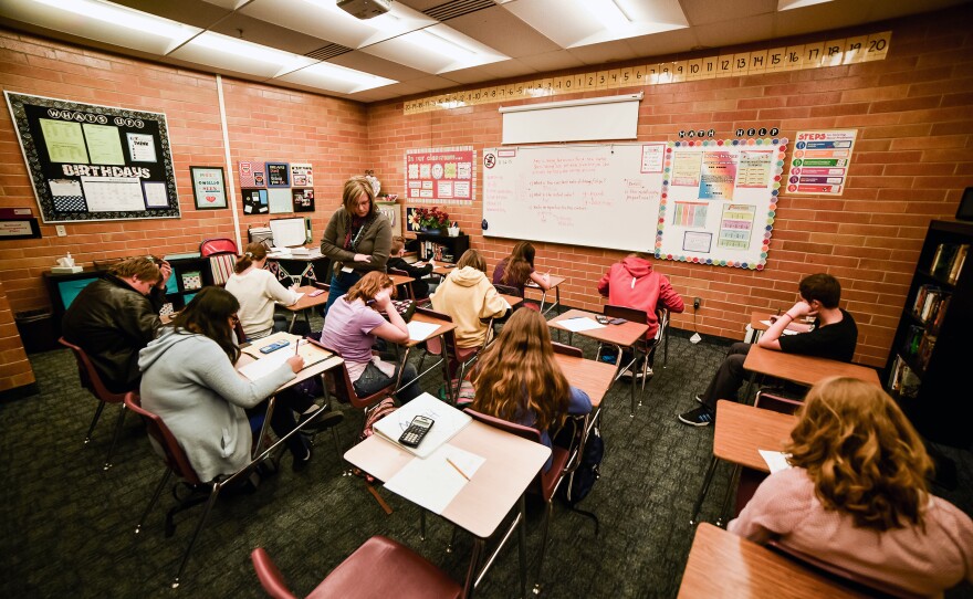 Johnson's room has no windows, and there's barely enough room for the desks. Yet she's somehow managed to make it feel homey.