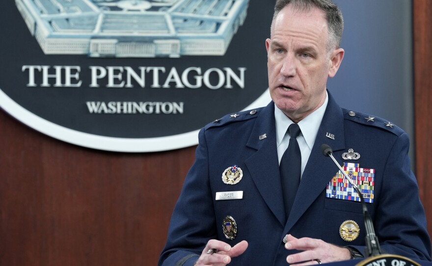 Pentagon press secretary Air Force Maj. Gen. Patrick Ryder speaks during a briefing at the Pentagon on Tuesday.
