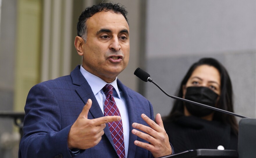 Assemblyman Ash Kalra, D-San Jose, discusses his bill that would pay for the universal health care bill, during a news conference at the Capitol in Sacramento, Calif., Thursday, Jan. 6, 2022.
