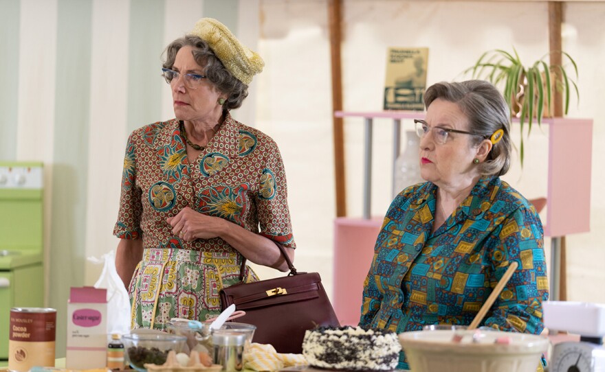 Mrs Clam (BELINDA LANG) and Gladys Tibbs (VERONICA ROBERTS) in a scene from SISTER BONIFACE MYSTERIES "Queen of the Kitchen"