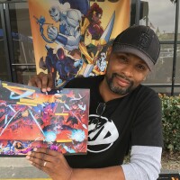 Black Comix Day founder and organizer Keithan Jones with his "The Power Knights" comic. Feb., 2018