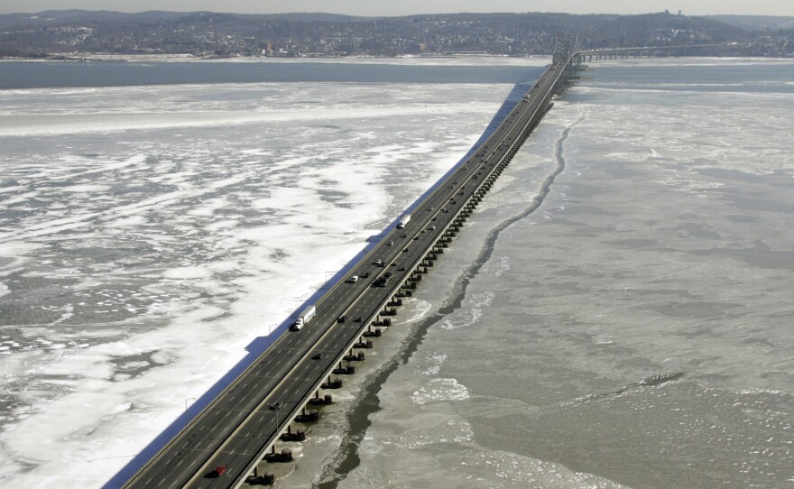 The Tappan Zee Bridge, which connects New York's Westchester and Rockland counties, is seen across an icy Hudson River in 2005, a half-century after it opened.