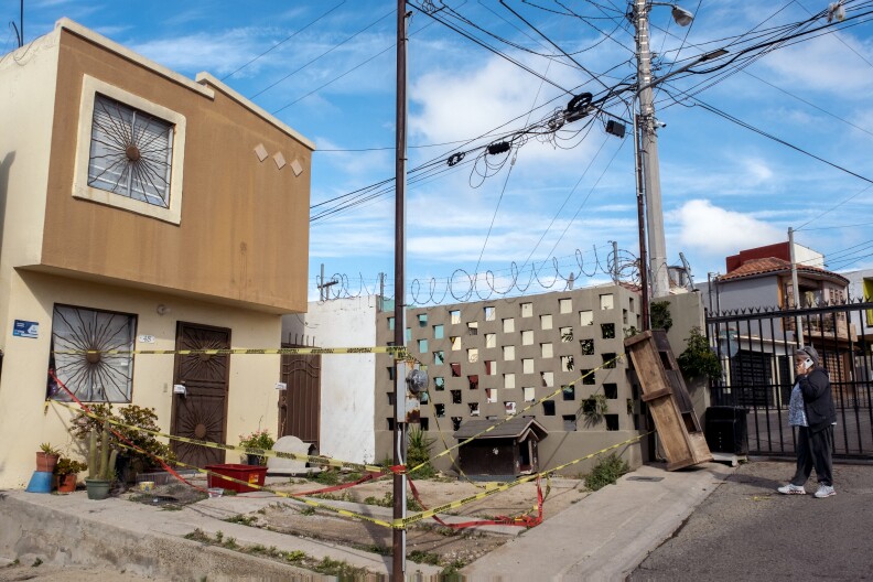 The home of murdered Tijuana journalist Lourdes Maldonado Lopez still wrapped in police tape three days after she was killed Tijuana, January 25, 2022.