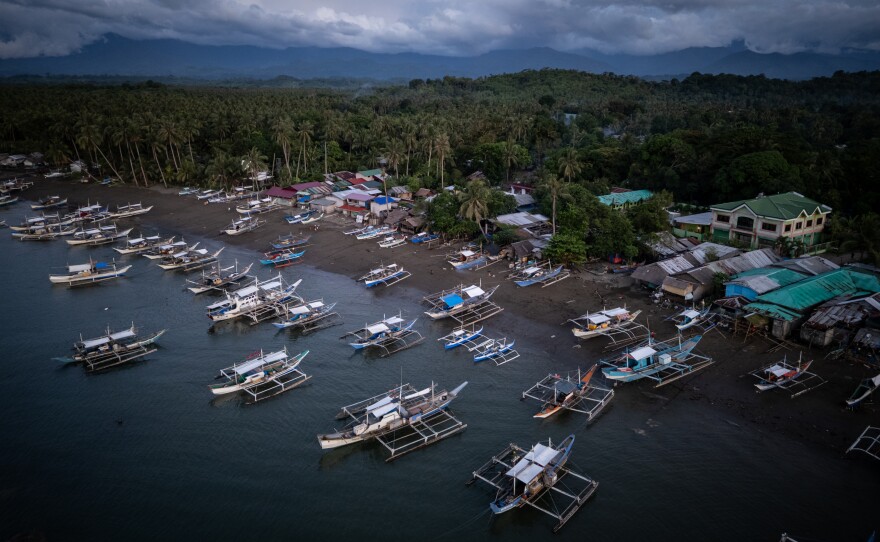 A drone shot of the shoreline in Rizal, Palawan, the Philippines, on May 28, 2025. Many fishermen here have lost more than half their incomes because of harassment by Chinese ships, limiting the distances they can go out to sea to fish for specific species.