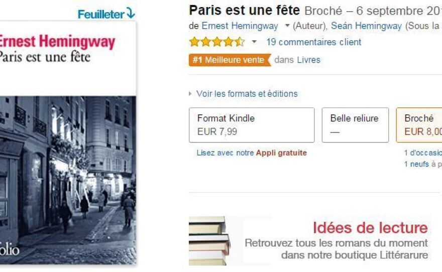 Paris est une fete — the French title for Ernest Hemingway's A Moveable Feast — is currently the No. 1 seller on France's Amazon website.