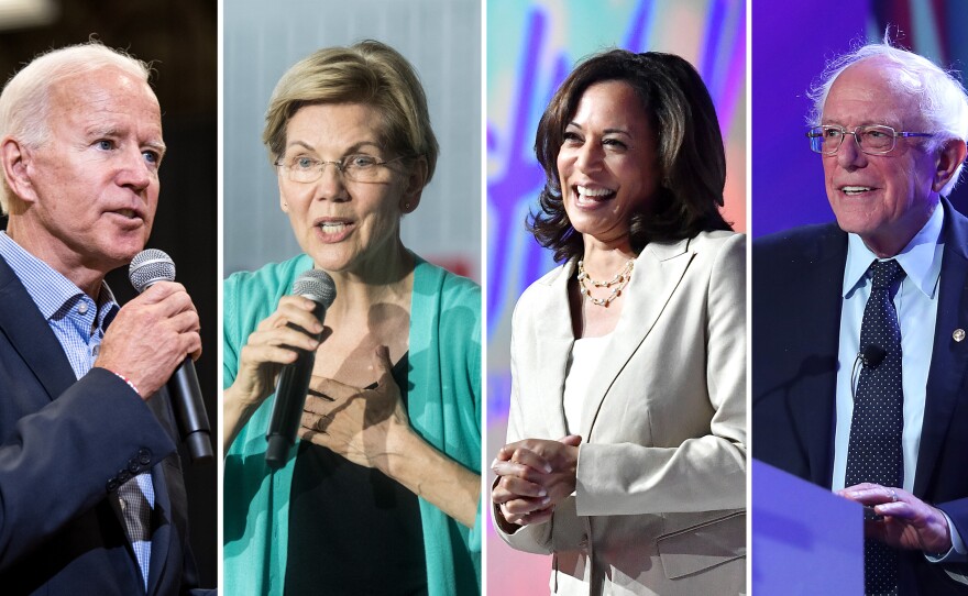 Former Vice President Joe Biden (left), Sen. Elizabeth Warren, Sen. Kamala Harris and Sen. Bernie Sanders are among the Democratic candidates running for president.