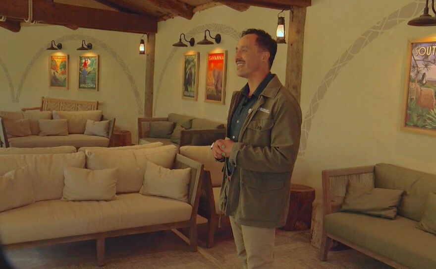Marco Wendt, Wildlife Ambassador for the San Diego Zoo Wildlife Alliance, standing in the new depot at Safari Park called Safari Excursions. Feb. 21, 2025