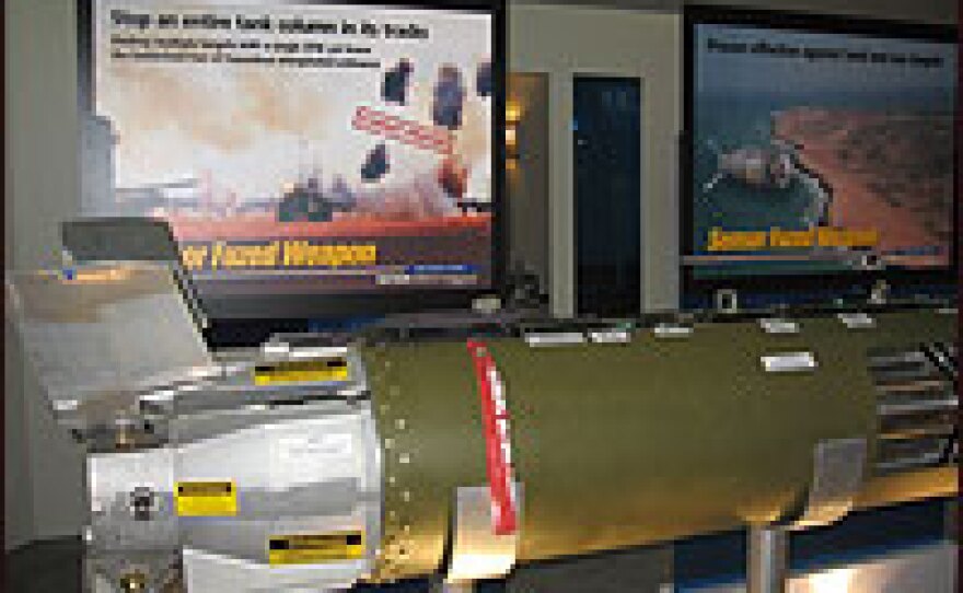 Textron Systems advertises its Sensor Fuzed Weapon, which the manufacturer claims destroyed an entire Iraqi tank column during the U.S. invasion of Iraq. A promotional video shows the bomb opens up with the help of a parachute.