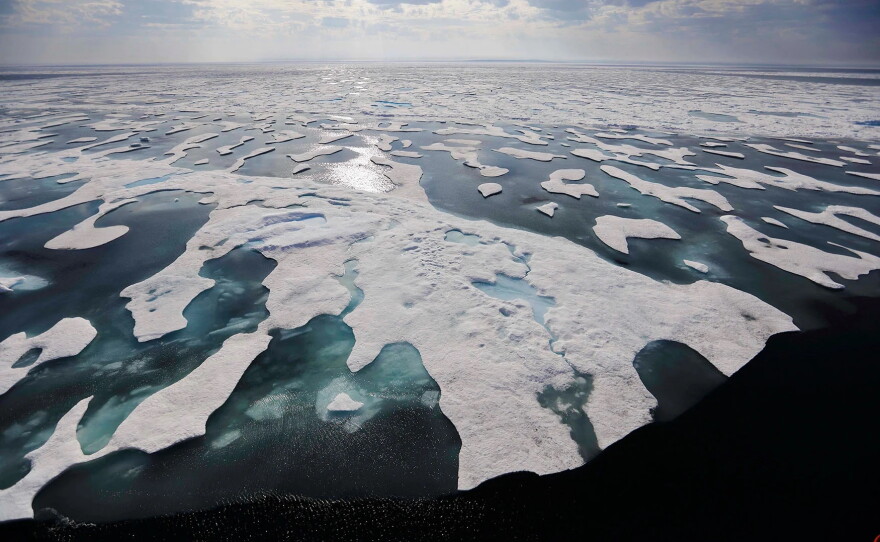 Sea ice melts on the Franklin Strait along the Northwest Passage in the Canadian Arctic Archipelago, Saturday, July 22, 2017.