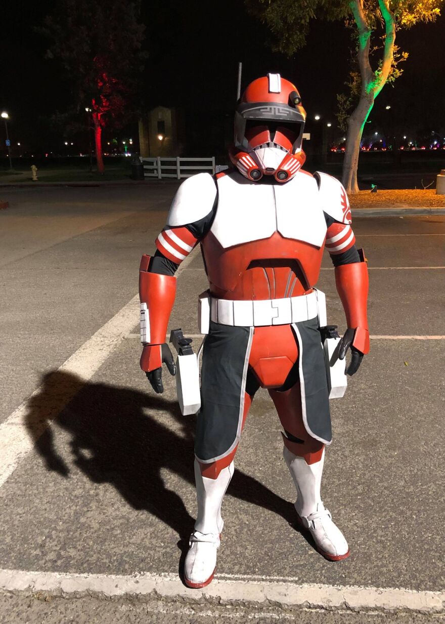 Trevor Newton, who does a spot on Hawkeye cosplay, shows his love for "Star Wars" with a clone trooper costume.