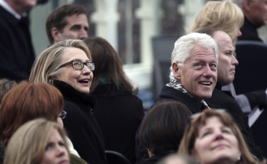 Then-Secretary of State Hillary Rodham Clinton and former president Bill Clinton attend Barack Obama's second inauguration in 2013.