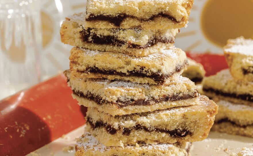 These orange and espresso date cookie bars are Assil's take on the ma'amoul med her mother made while she was growing up. Assil says she added her own spin on the recipe with these California flavors.