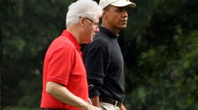President Obama and former President Bill Clinton golf together in September 2011. The former president is campaigning for Obama, four years after the two men exchanged harsh words during the Democratic primary battle between Obama and then-Sen. Hillary Clinton.