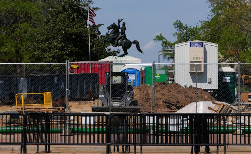 Construction pictured at Lafayette Square near the White House on April 4.