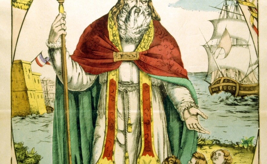 A depiction of St. Nicholas saving three innocent boys from the 19th century.