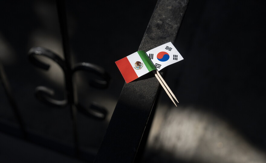 A picture of Mexico and South Korea's flags.