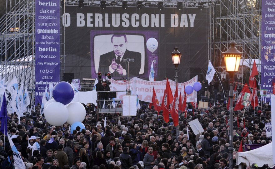 Demonstrators gather in downtown Rome during a "No Berlusconi Day" rally Dec. 5, asking for Italian Prime Minister Silvio Berlusconi's resignation. In the latest scandal to hit Berlusconi, a convicted mobster testified about the politician's links to the Mafia.