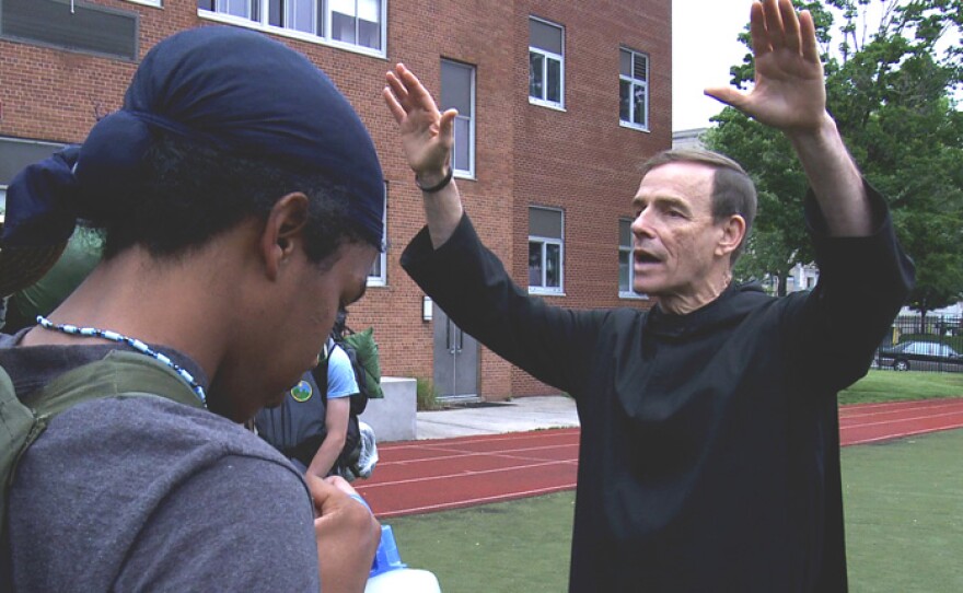 Fr. Edwin Leahy, headmaster of St. Benedict’s Prep in Newark, New Jersey, with students.