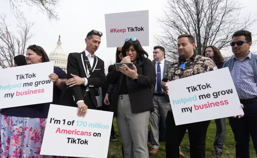 Devotees of TikTok gather at the Capitol in Washington, as the House passed a bill that would lead to a nationwide ban of the popular video app if its China-based owner doesn't sell.